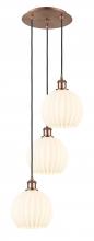  113B-3P-AC-G1217-8WV - White Venetian - 3 Light - 15 inch - Antique Copper - Cord Hung - Multi Pendant