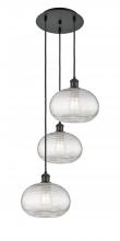  113B-3P-BK-G555-10CL - Ithaca - 3 Light - 17 inch - Matte Black - Cord hung - Multi Pendant