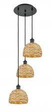  113B-3P-BK-RBD-8-NAT - Woven Rattan - 3 Light - 15 inch - Matte Black - Cord hung - Multi Pendant