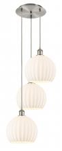  113B-3P-SN-G1217-10WV - White Venetian - 3 Light - 17 inch - Brushed Satin Nickel - Cord Hung - Multi Pendant