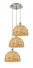  113B-3P-SN-RBD-12-NAT - Woven Rattan - 3 Light - 19 inch - Brushed Satin Nickel - Cord hung - Multi Pendant