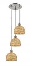  113B-3P-SN-RBD-8-NAT - Woven Rattan - 3 Light - 15 inch - Brushed Satin Nickel - Cord hung - Multi Pendant