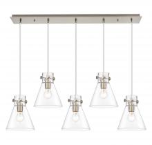  125-410-1PS-SN-G411-8CL - Newton Cone - 5 Light - 40 inch - Brushed Satin Nickel - Linear Pendant