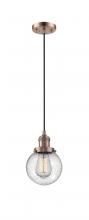  201C-AC-G204-6 - Beacon - 1 Light - 6 inch - Antique Copper - Cord hung - Mini Pendant