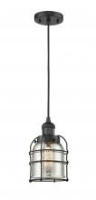  201C-BK-G58-CE - Bell Cage - 1 Light - 6 inch - Matte Black - Cord hung - Mini Pendant