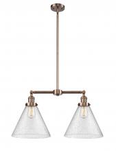  209-AC-G44-L - Cone - 2 Light - 21 inch - Antique Copper - Stem Hung - Island Light