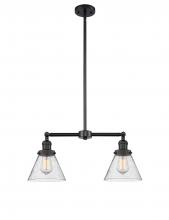  209-BK-G44 - Cone - 2 Light - 21 inch - Matte Black - Stem Hung - Island Light