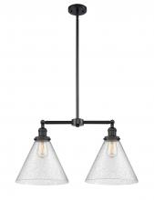  209-BK-G44-L - Cone - 2 Light - 21 inch - Matte Black - Stem Hung - Island Light