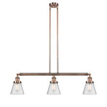  213-AC-G64-LED - Cone - 3 Light - 39 inch - Antique Copper - Stem Hung - Island Light