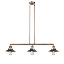  213-AC-M6BK-LED - Railroad - 3 Light - 41 inch - Antique Copper - Stem Hung - Island Light