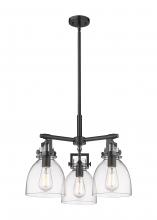  411-3CR-BK-G412-7CL - Newton Bell - 3 Light - 21 inch - Matte Black - Pendant