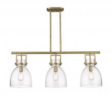  411-3I-BB-G412-10SDY - Newton Bell - 3 Light - 42 inch - Brushed Brass - Island Light