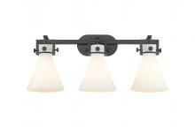  411-3W-BK-G411-7WH - Newton Cone - 3 Light - 27 inch - Matte Black - Bath Vanity Light