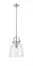  412-1S-PN-10CL - Newton Bell - 1 Light - 10 inch - Polished Nickel - Stem Hung - Mini Pendant