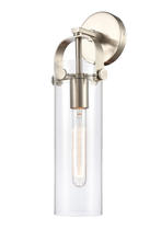  413-1W-SN-4CL - Pilaster - 1 Light - 4 inch Glass - Brushed Satin Nickel - Sconce