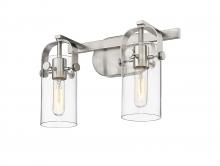  423-2W-SN-G423-7CL - Pilaster II Cylinder - 2 Light - 15 inch - Satin Nickel - Bath Vanity Light