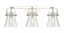 Innovations Lighting 423-3W-PN-G411-6CL - Pilaster II Cone - 3 Light - 27 inch - Polished Nickel - Bath Vanity Light