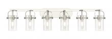  423-6W-PN-G423-7CL - Pilaster II Cylinder - 6 Light - 44 inch - Polished Nickel - Bath Vanity Light