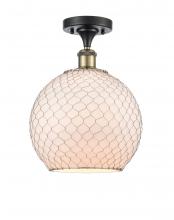  516-1C-BAB-G121-10CSN - Farmhouse Chicken Wire - 1 Light - 10 inch - Black Antique Brass - Semi-Flush Mount