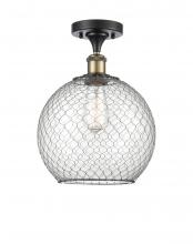  516-1C-BAB-G122-10CBK - Farmhouse Chicken Wire - 1 Light - 10 inch - Black Antique Brass - Semi-Flush Mount