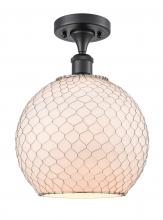  516-1C-BK-G121-10CSN - Farmhouse Chicken Wire - 1 Light - 10 inch - Matte Black - Semi-Flush Mount