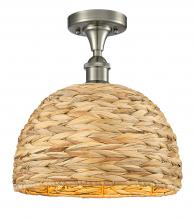  516-1C-SN-RBD-12-NAT - Woven Rattan - 1 Light - 12 inch - Satin Nickel - Semi-Flush Mount