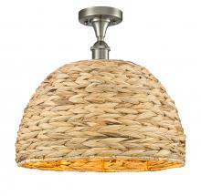  516-1C-SN-RBD-16-NAT - Woven Rattan - 1 Light - 16 inch - Satin Nickel - Semi-Flush Mount