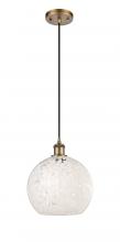  516-1P-BB-G1216-10WM - White Mouchette - 1 Light - 10 inch - Brushed Brass - Cord Hung - Mini Pendant