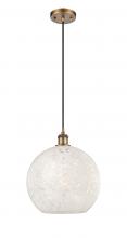  516-1P-BB-G1216-12WM - White Mouchette - 1 Light - 12 inch - Brushed Brass - Cord Hung - Mini Pendant