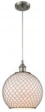  516-1P-SN-G121-10CBK - Farmhouse Chicken Wire - 1 Light - 10 inch - Brushed Satin Nickel - Cord hung - Mini Pendant