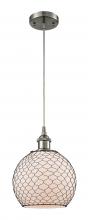  516-1P-SN-G121-8CBK - Farmhouse Chicken Wire - 1 Light - 8 inch - Brushed Satin Nickel - Cord hung - Mini Pendant