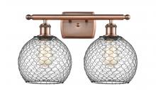  516-2W-AC-G122-8CBK - Farmhouse Chicken Wire - 2 Light - 18 inch - Antique Copper - Bath Vanity Light