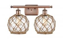  516-2W-AC-G122-8RB - Farmhouse Rope - 2 Light - 18 inch - Antique Copper - Bath Vanity Light