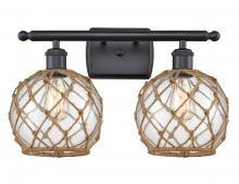  516-2W-BK-G122-8RB - Farmhouse Rope - 2 Light - 18 inch - Matte Black - Bath Vanity Light