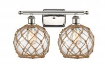  516-2W-PN-G122-8RB - Farmhouse Rope - 2 Light - 18 inch - Polished Nickel - Bath Vanity Light