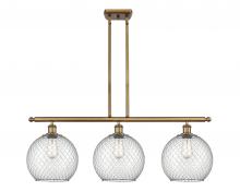  516-3I-BB-G122-10CSN - Farmhouse Chicken Wire - 3 Light - 37 inch - Brushed Brass - Cord hung - Island Light