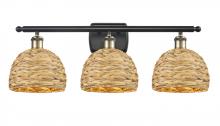  516-3W-BAB-RBD-8-NAT - Woven Rattan - 3 Light - 28 inch - Black Antique Brass - Bath Vanity Light