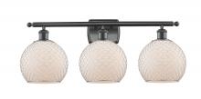  516-3W-BK-G121-8CSN - Farmhouse Chicken Wire - 3 Light - 28 inch - Matte Black - Bath Vanity Light