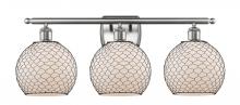  516-3W-SN-G121-8CBK - Farmhouse Chicken Wire - 3 Light - 28 inch - Brushed Satin Nickel - Bath Vanity Light