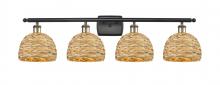  516-4W-BAB-RBD-8-NAT - Woven Rattan - 4 Light - 38 inch - Black Antique Brass - Bath Vanity Light