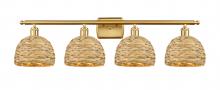  516-4W-SG-RBD-8-NAT - Woven Rattan - 4 Light - 38 inch - Satin Gold - Bath Vanity Light