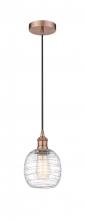  616-1P-AC-G1013 - Belfast - 1 Light - 6 inch - Antique Copper - Cord hung - Mini Pendant