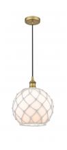  616-1P-BB-G121-10RW - Farmhouse Rope - 1 Light - 10 inch - Brushed Brass - Cord hung - Mini Pendant