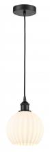  616-1P-BK-G1217-8WV - White Venetian - 1 Light - 8 inch - Matte Black - Cord Hung - Mini Pendant