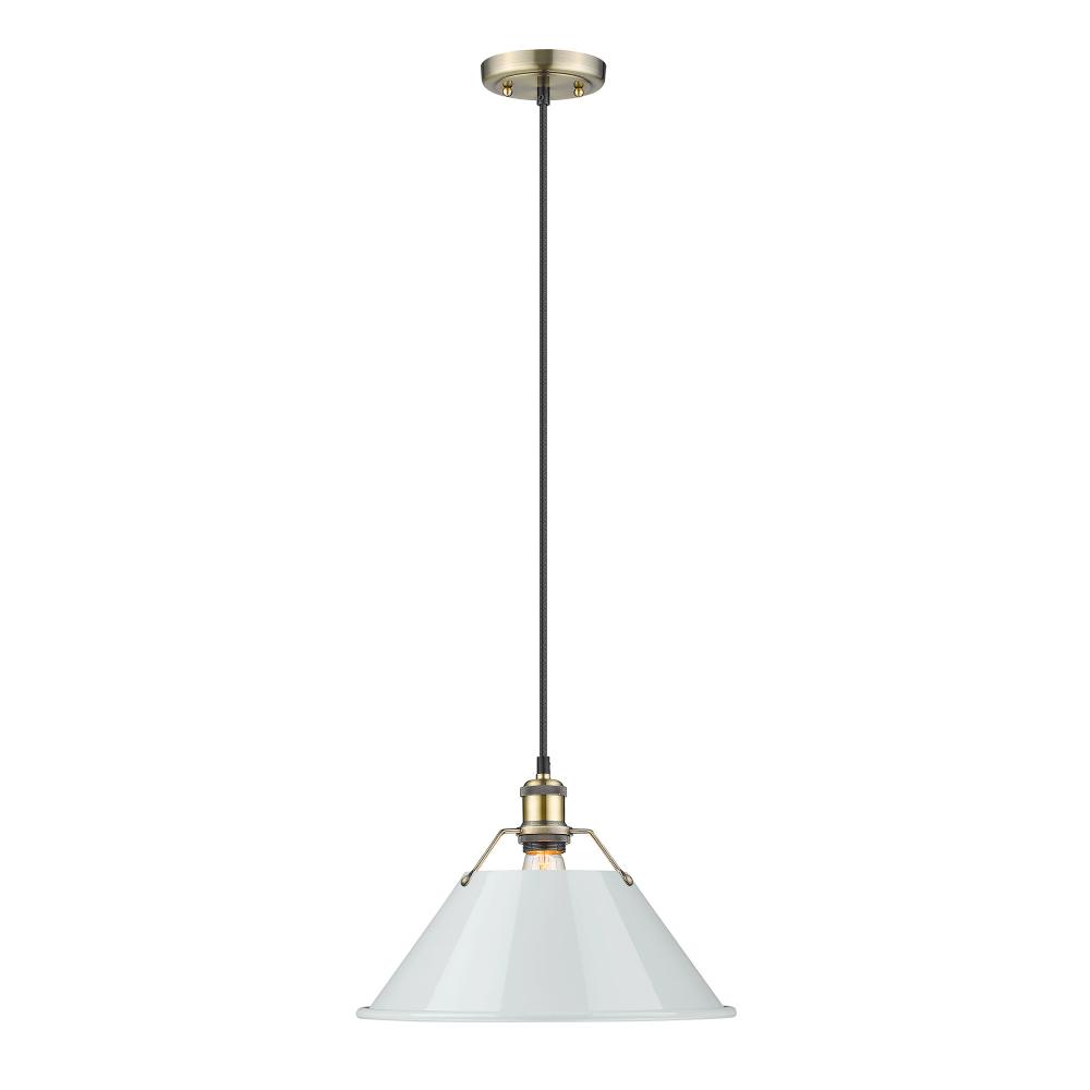 Orwell AB Large Pendant - 14&#34; in Aged Brass with Dusky Blue shade