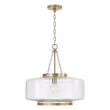  355311AD - 1-Light Cloche Pendant in Aged Brass with Organic Hammered Glass