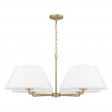  453241MA - 4-Light Chandelier in Matte Brass with White Fabric Shades and Glass Diffusers