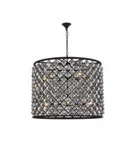  1206D35MB-SS/RC - Madison 12 Light Matte Black Chandelier Silver Shade (Grey) Royal Cut Crystal