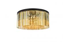  1208F31MB-GT/RC - Sydney 8 Light Matte Black Flush Mount Golden Teak (Smoky) Royal Cut Crystal