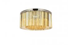 Elegant 1208F31PN-GT/RC - Sydney 8 light polished nickel Flush Mount Golden Teak (Smoky) Royal Cut Crystal